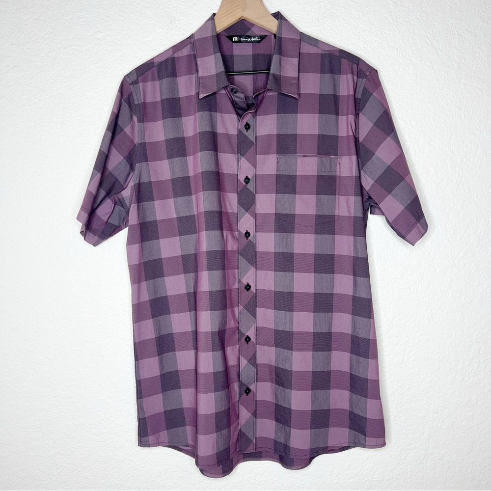 Travis Mathew Purple Plaid Button Down Shirt Short Sleeve Men’s size Large